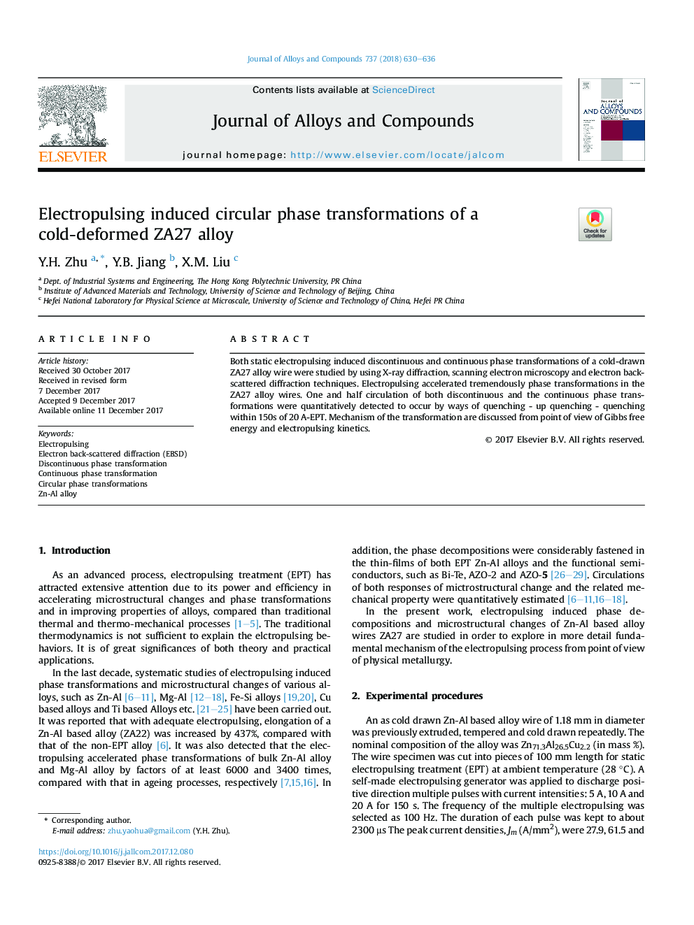 Electropulsing induced circular phase transformations of a cold-deformed ZA27 alloy