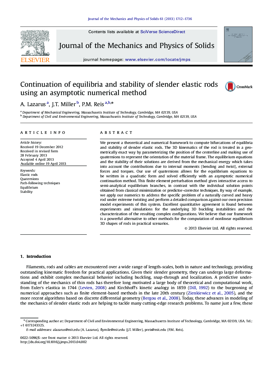 Continuation of equilibria and stability of slender elastic rods using an asymptotic numerical method