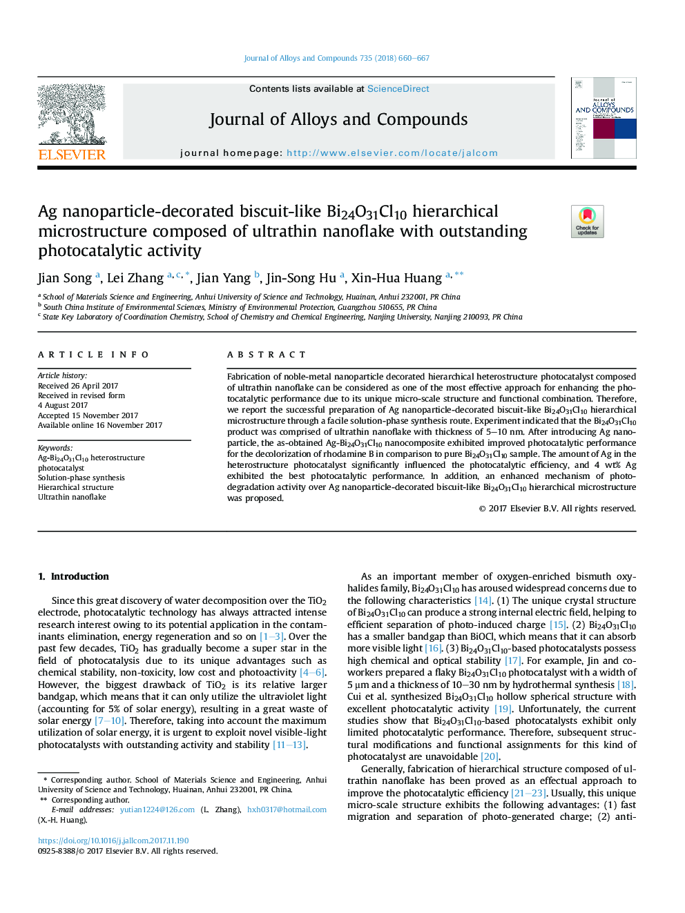 Ag nanoparticle-decorated biscuit-like Bi24O31Cl10 hierarchical microstructure composed of ultrathin nanoflake with outstanding photocatalytic activity