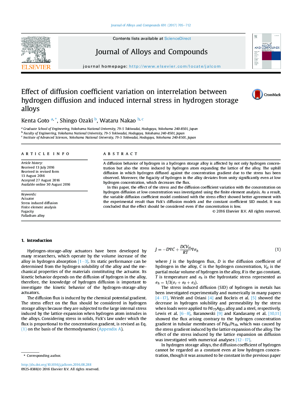 Effect of diffusion coefficient variation on interrelation between hydrogen diffusion and induced internal stress in hydrogen storage alloys