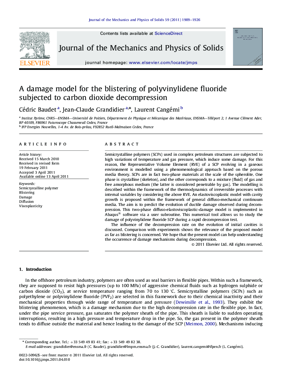 A damage model for the blistering of polyvinylidene fluoride subjected to carbon dioxide decompression