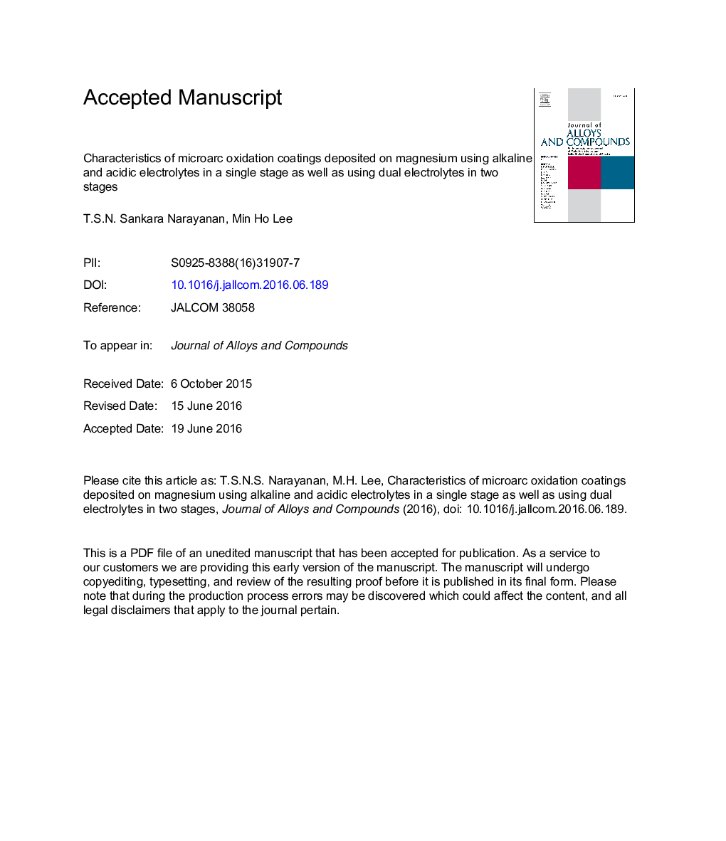 خصوصیات پوشش های اکسیداسیون میکروارک ها در منیزیم با استفاده از الکترولیت های قلیایی و اسیدی در یک مرحله و همچنین استفاده از الکترولیت های دوگانه در دو مرحله 