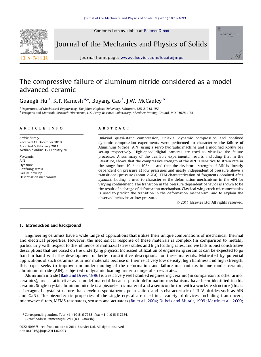 The compressive failure of aluminum nitride considered as a model advanced ceramic