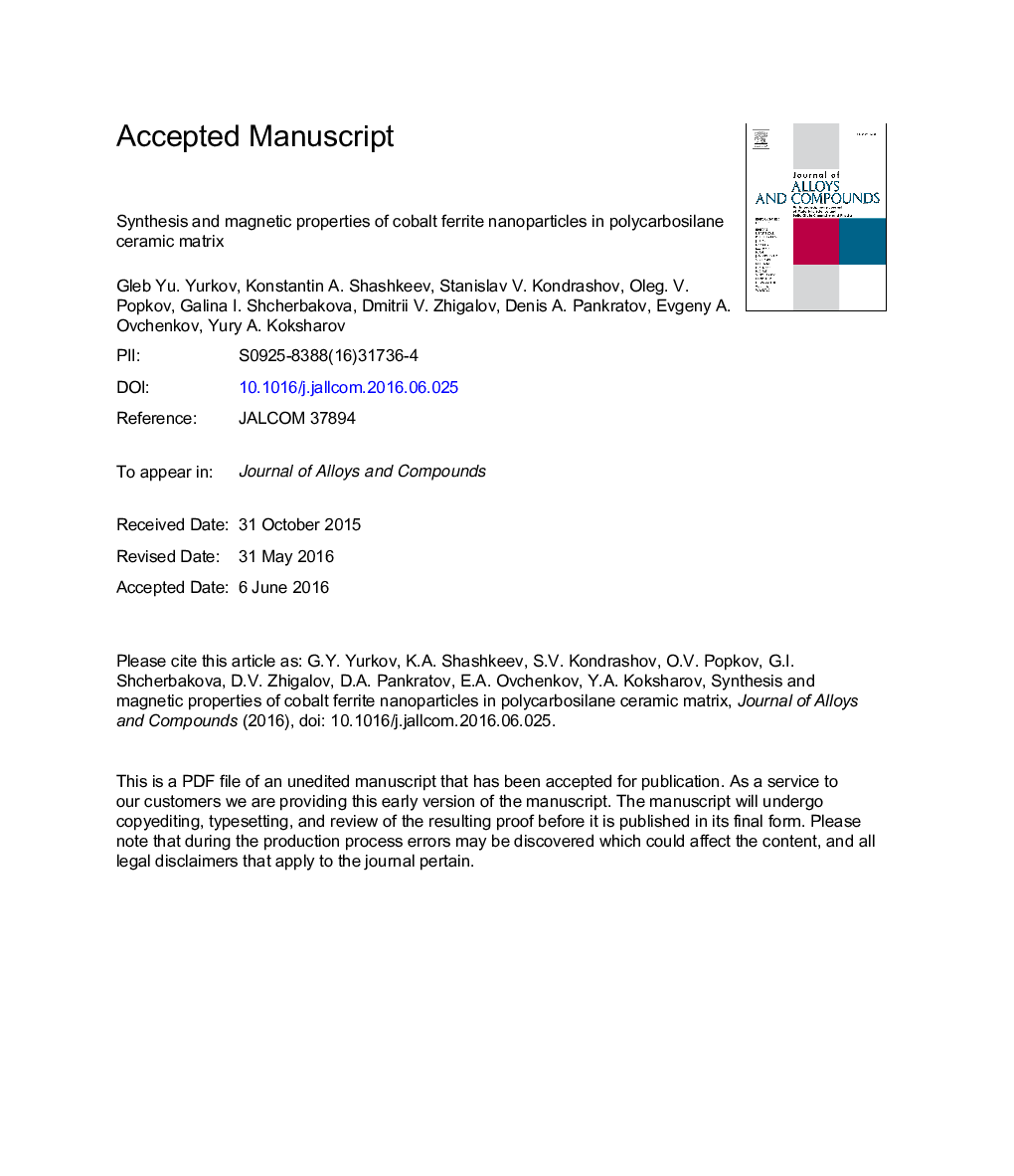 سنتز و خواص مغناطیسی نانوذرات فریت کبالت در ماتریکس سرامیکی پلی کربوسیلان 