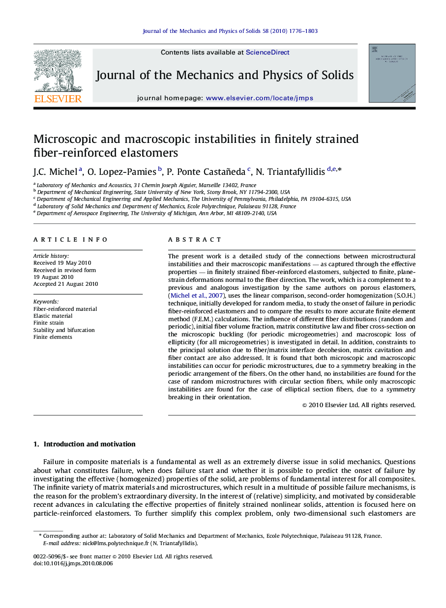 Microscopic and macroscopic instabilities in finitely strained fiber-reinforced elastomers