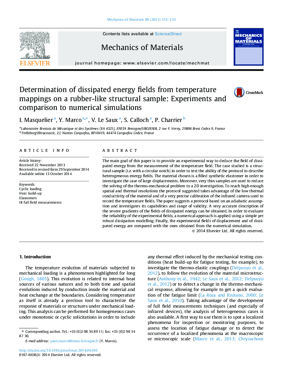 Determination of dissipated energy fields from temperature mappings on a rubber-like structural sample: Experiments and comparison to numerical simulations