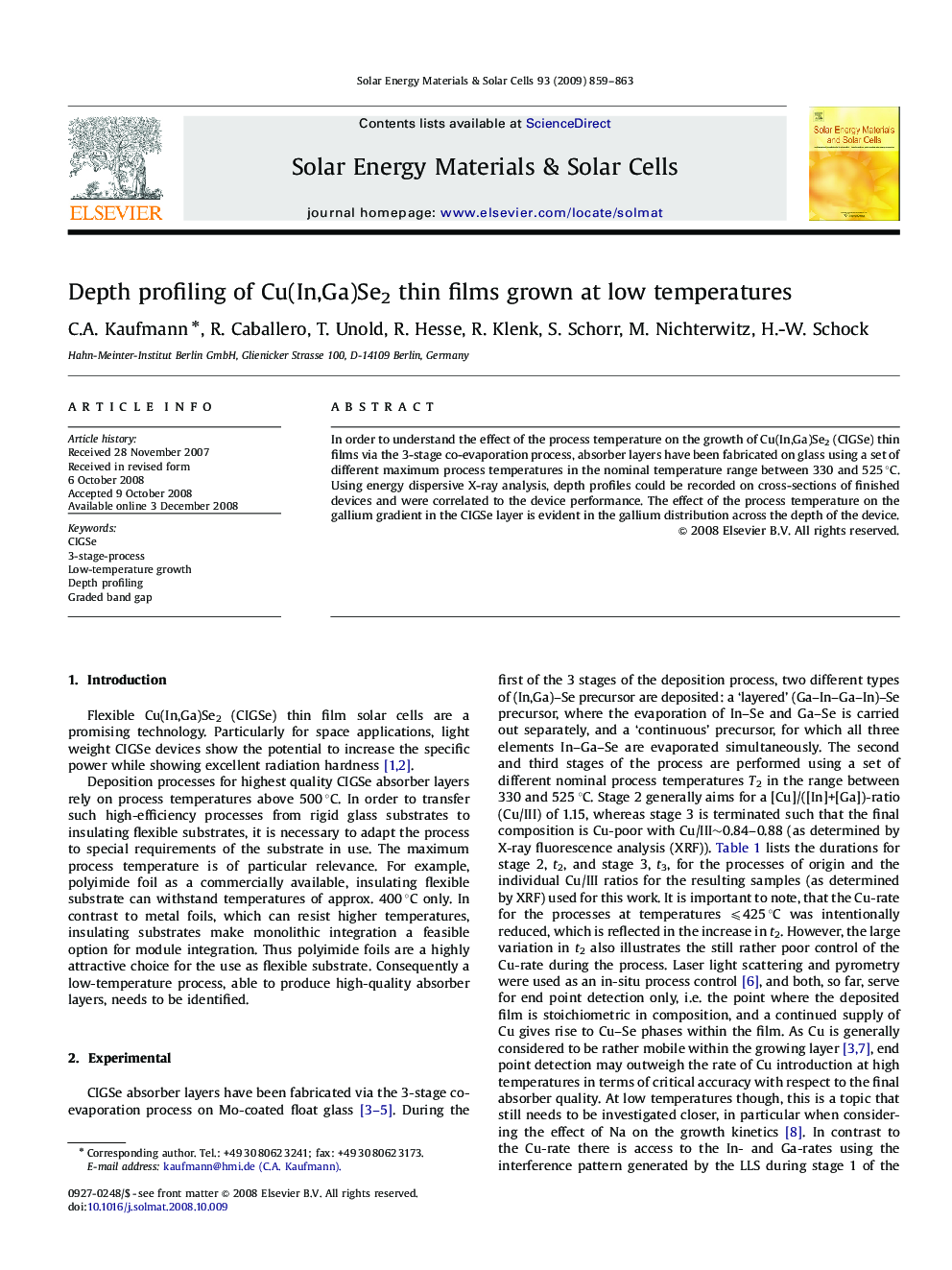 Depth profiling of Cu(In,Ga)Se2 thin films grown at low temperatures