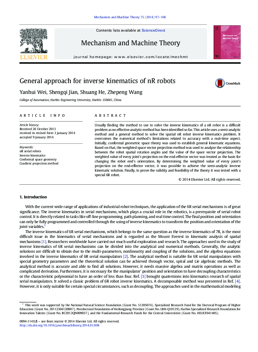 General approach for inverse kinematics of nR robots