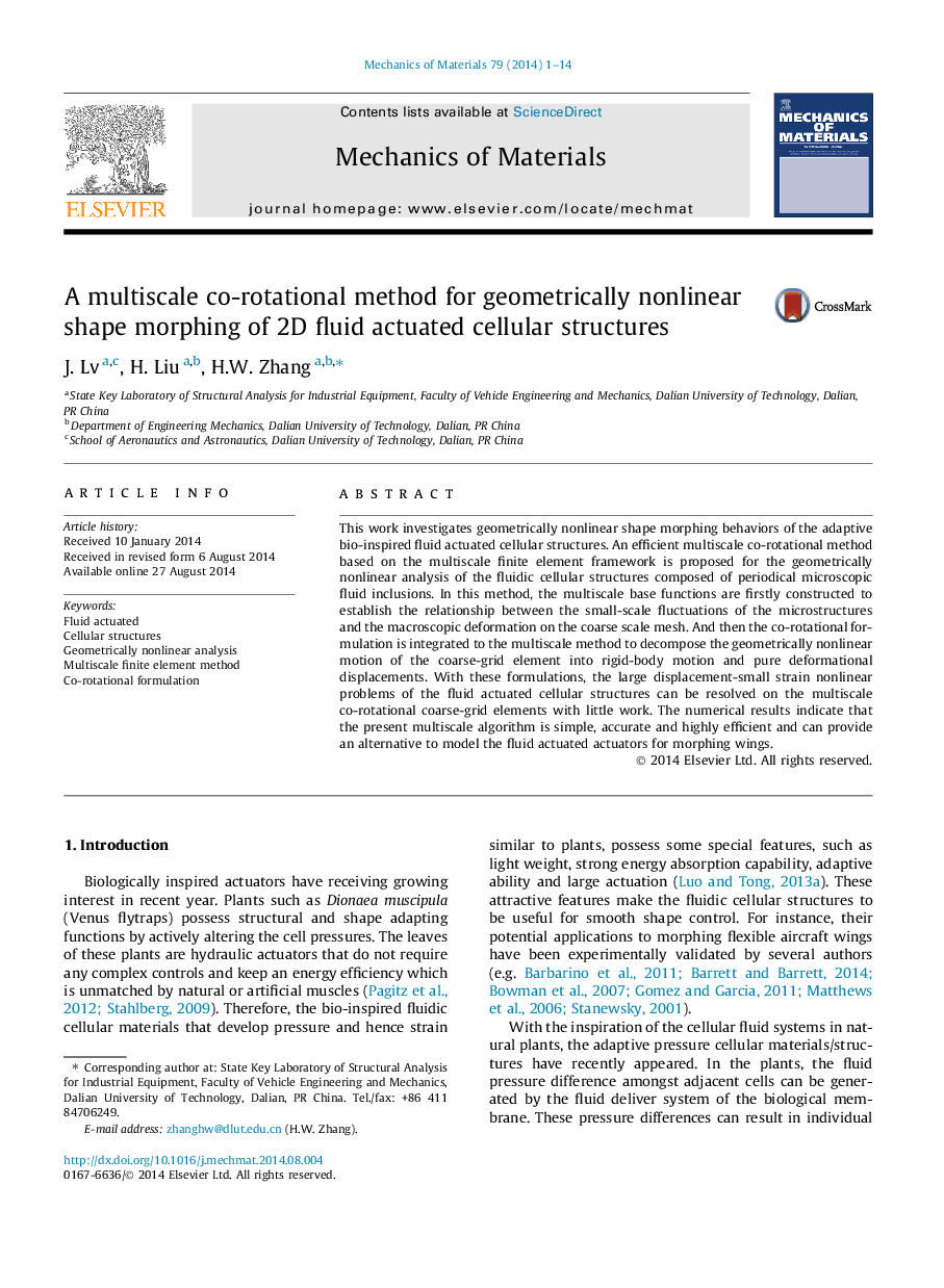 A multiscale co-rotational method for geometrically nonlinear shape morphing of 2D fluid actuated cellular structures