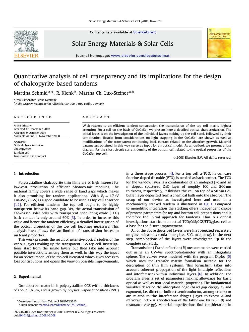 Quantitative analysis of cell transparency and its implications for the design of chalcopyrite-based tandems