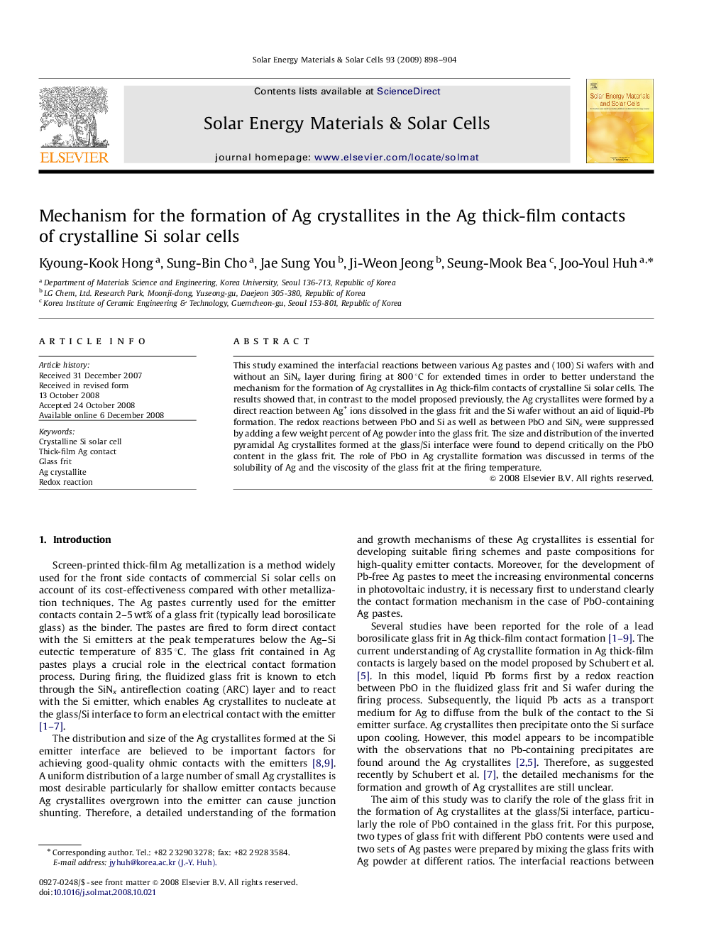 Mechanism for the formation of Ag crystallites in the Ag thick-film contacts of crystalline Si solar cells