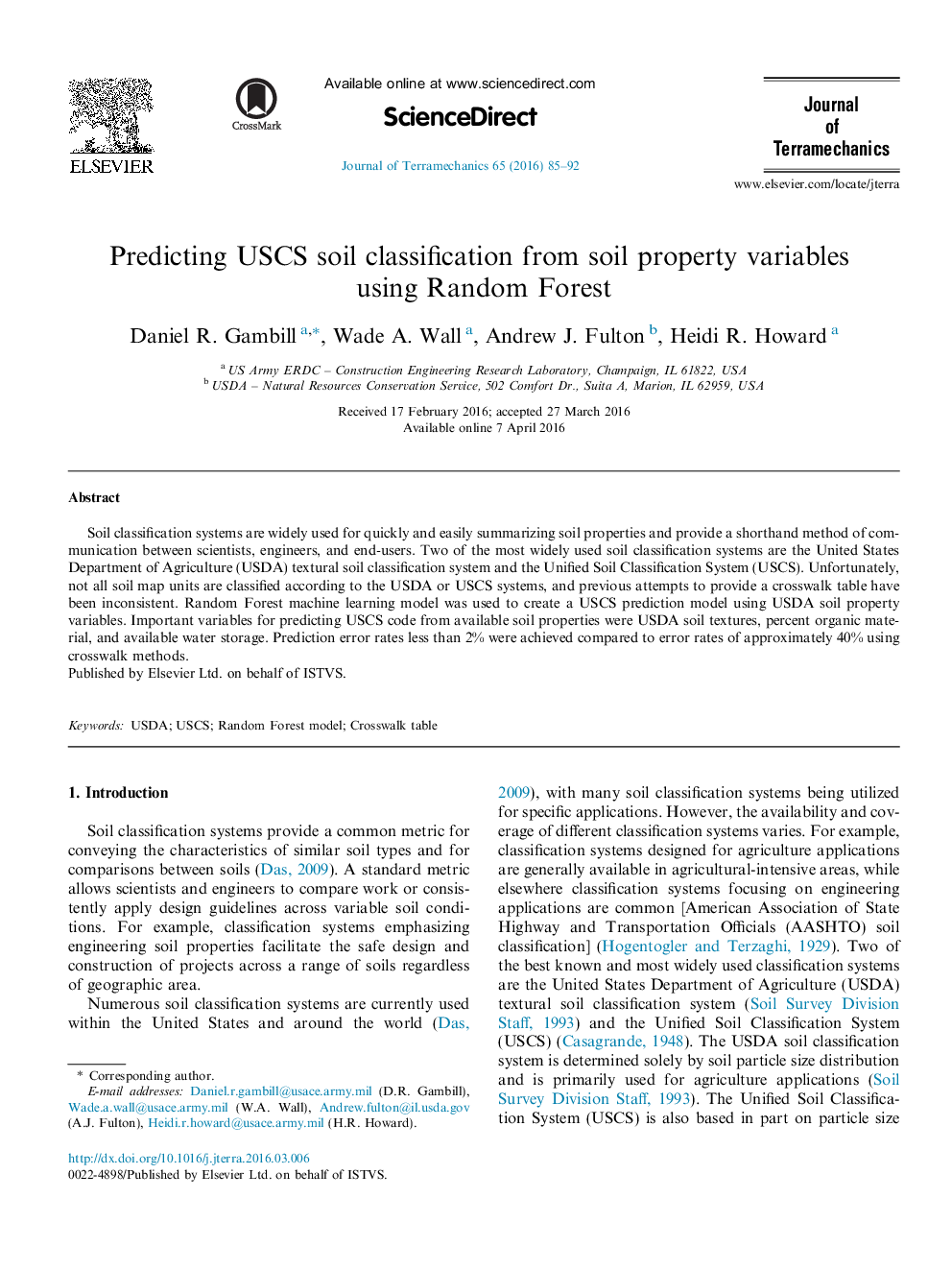 Predicting USCS soil classification from soil property variables using Random Forest