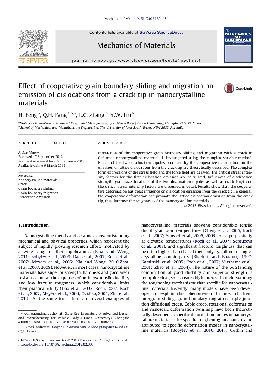 Effect of cooperative grain boundary sliding and migration on emission of dislocations from a crack tip in nanocrystalline materials