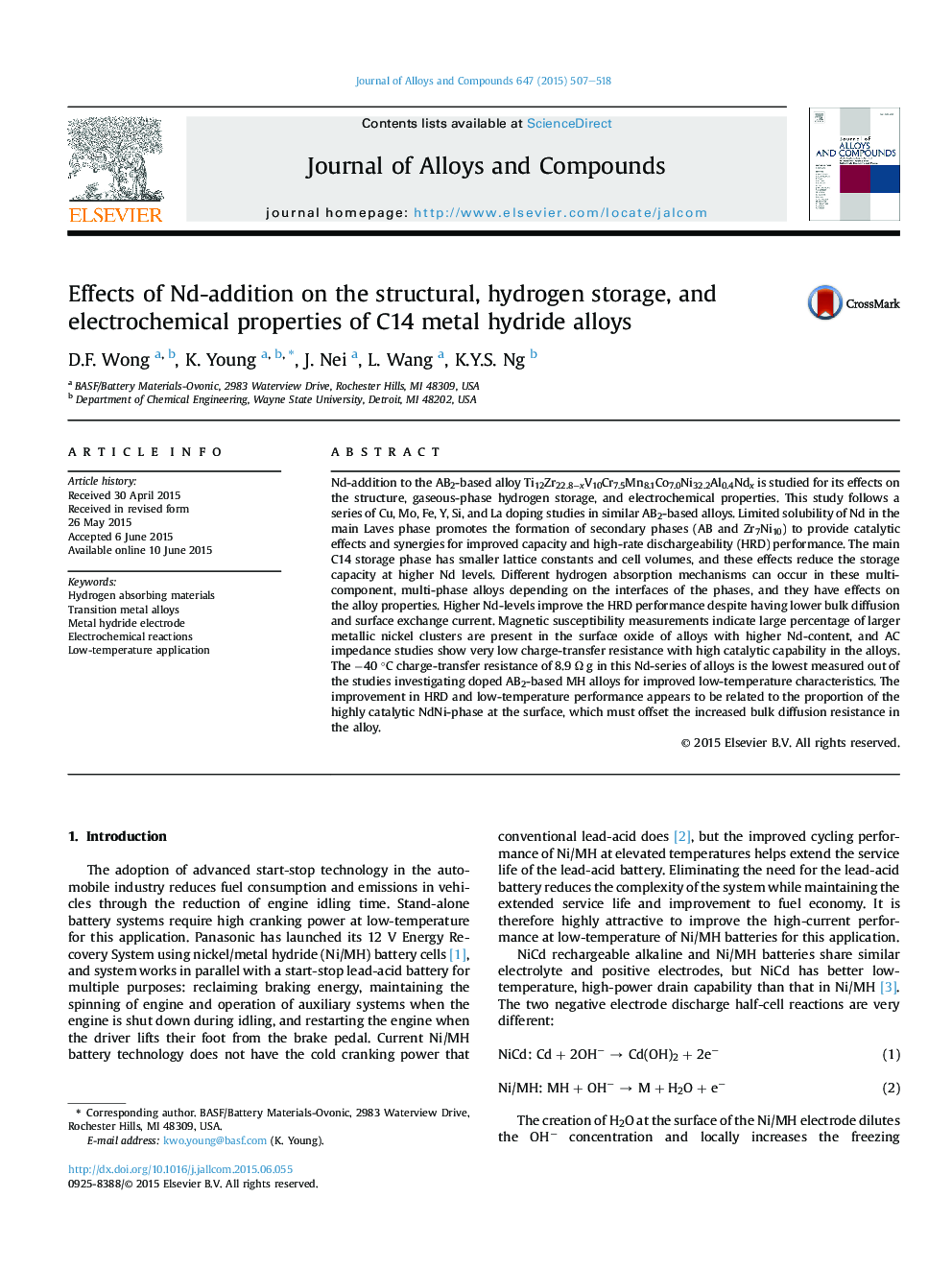 Effects of Nd-addition on the structural, hydrogen storage, and electrochemical properties of C14 metal hydride alloys