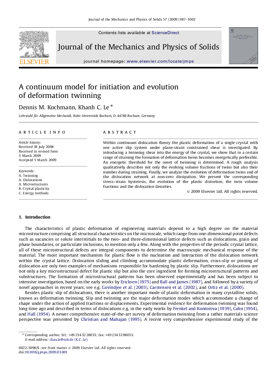 A continuum model for initiation and evolution of deformation twinning