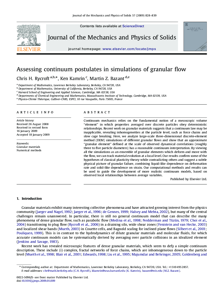 Assessing continuum postulates in simulations of granular flow