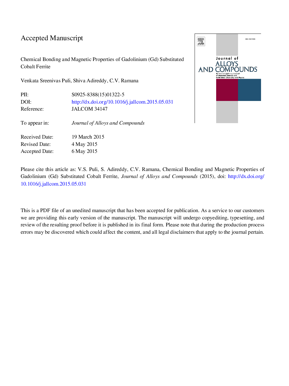 Chemical bonding and magnetic properties of gadolinium (Gd) substituted cobalt ferrite