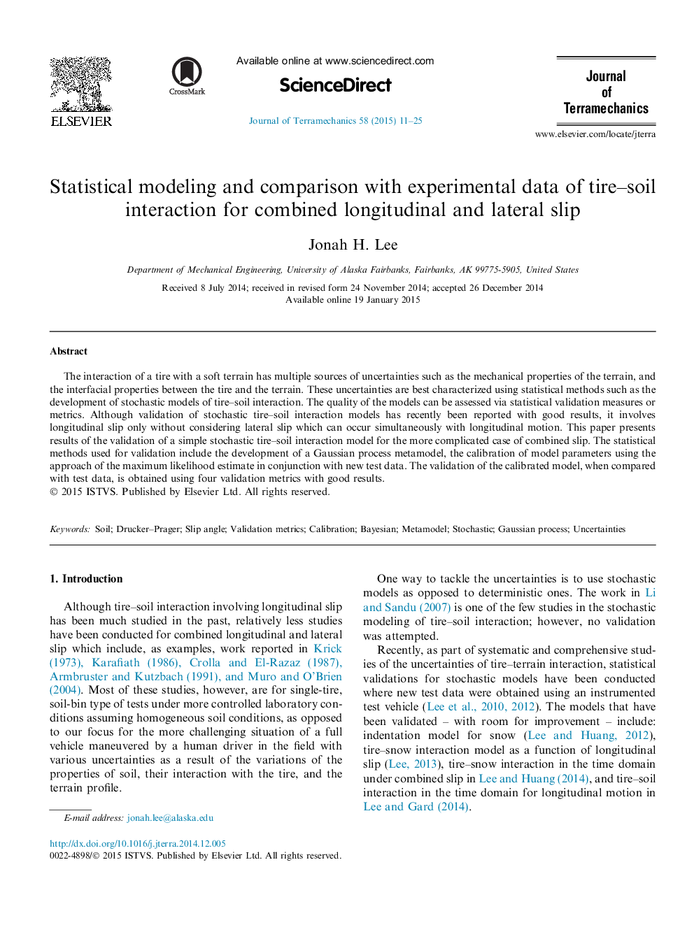 مدلسازی آماری و مقایسه آن با داده های آزمایشی از تعامل خاک تیرایا برای لغزش مفصل طولی و جانبی 