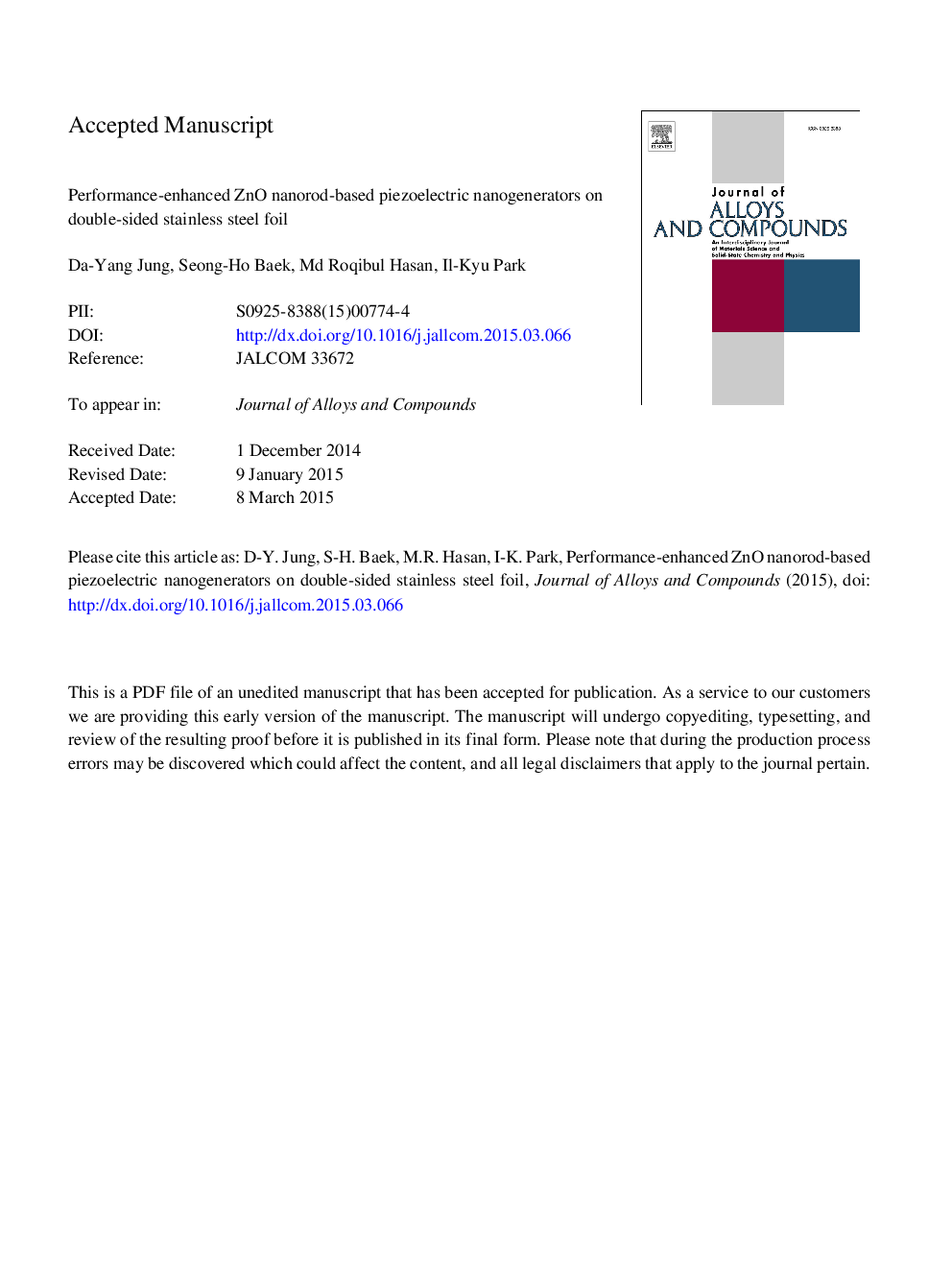 Performance-enhanced ZnO nanorod-based piezoelectric nanogenerators on double-sided stainless steel foil