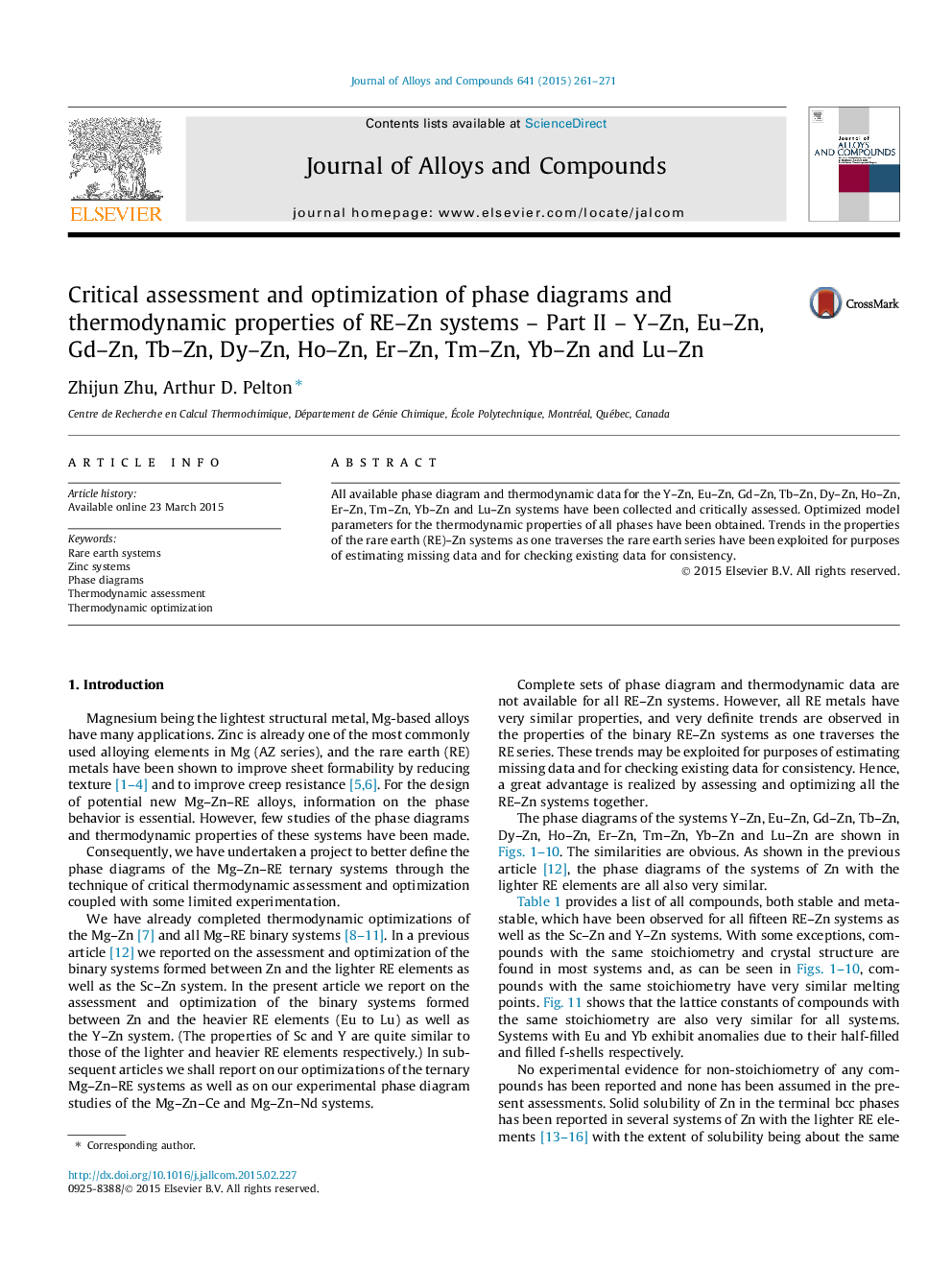 Critical assessment and optimization of phase diagrams and thermodynamic properties of RE-Zn systems - Part II - Y-Zn, Eu-Zn, Gd-Zn, Tb-Zn, Dy-Zn, Ho-Zn, Er-Zn, Tm-Zn, Yb-Zn and Lu-Zn