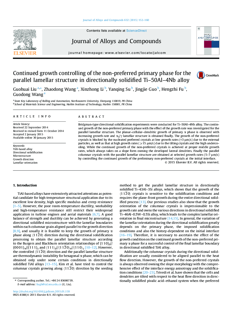 Continued growth controlling of the non-preferred primary phase for the parallel lamellar structure in directionally solidified Ti-50Al-4Nb alloy