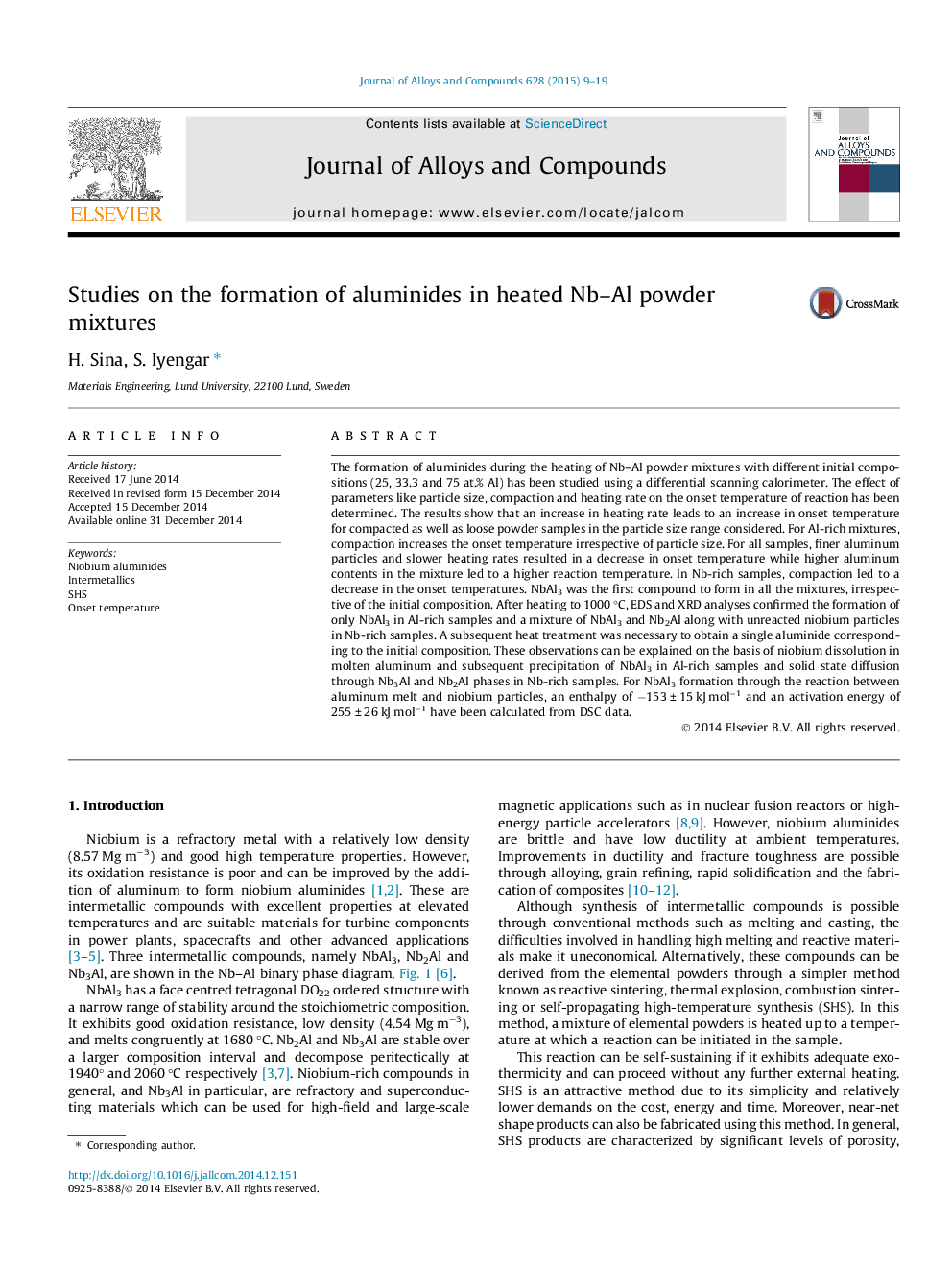 Studies on the formation of aluminides in heated Nb-Al powder mixtures