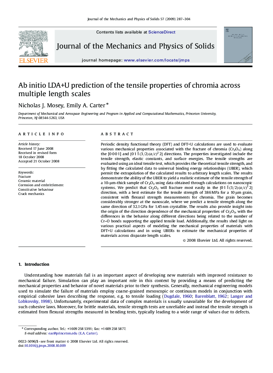 Ab initio LDA+U prediction of the tensile properties of chromia across multiple length scales