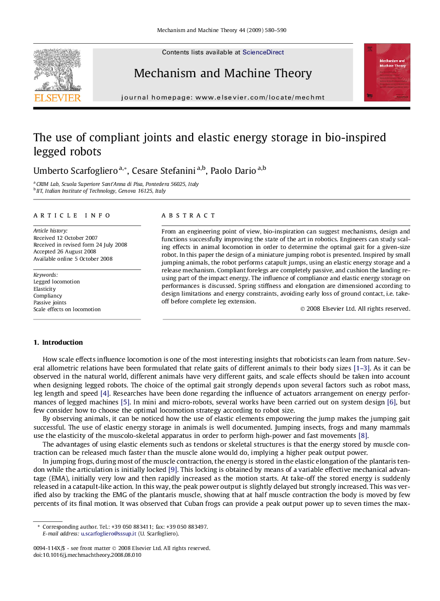 The use of compliant joints and elastic energy storage in bio-inspired legged robots