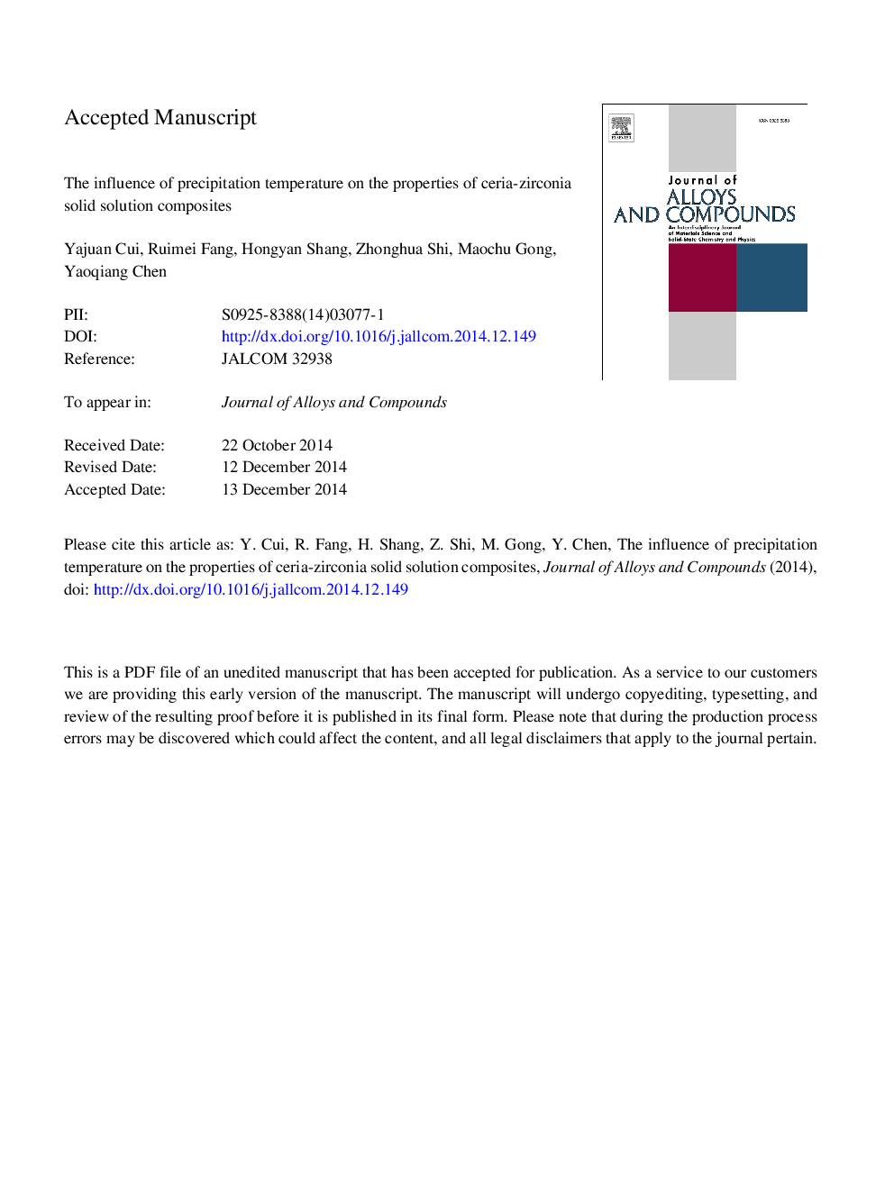 The influence of precipitation temperature on the properties of ceria-zirconia solid solution composites