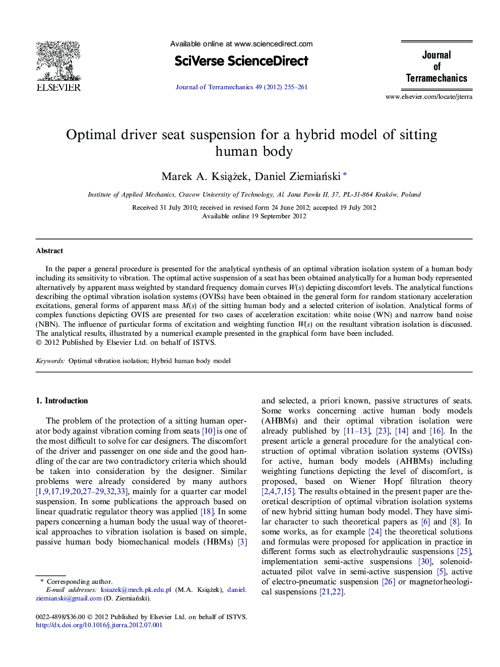 Optimal driver seat suspension for a hybrid model of sitting human body