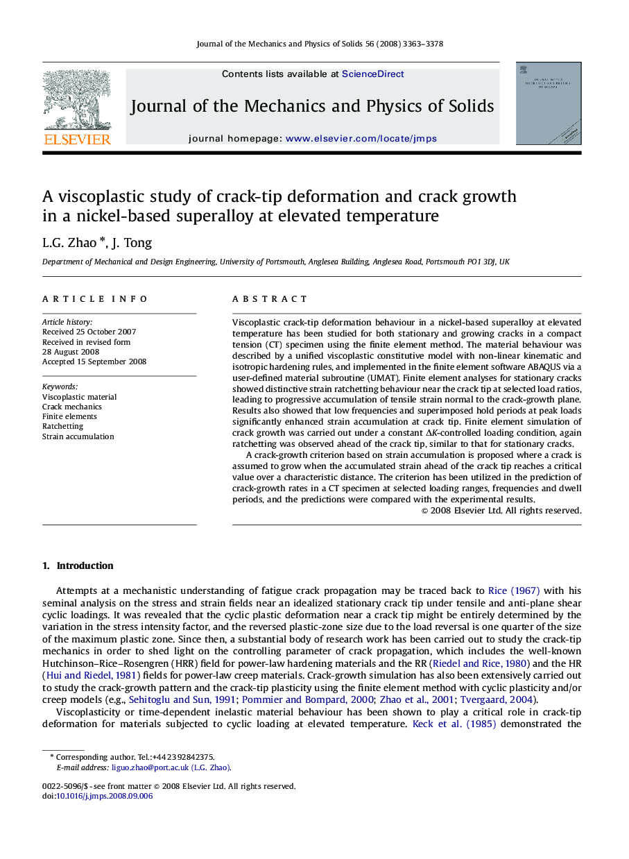 A viscoplastic study of crack-tip deformation and crack growth in a nickel-based superalloy at elevated temperature