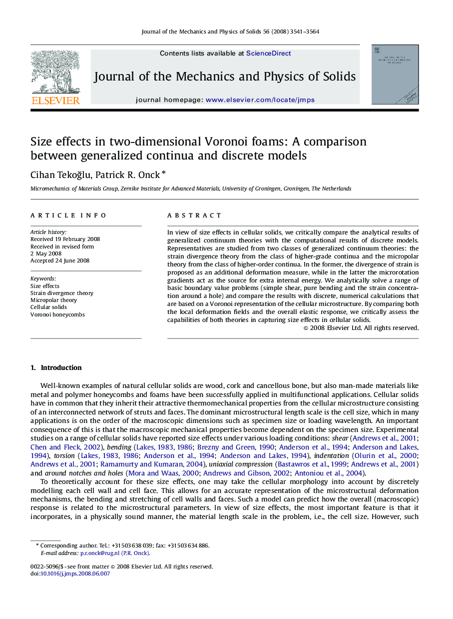 Size effects in two-dimensional Voronoi foams: A comparison between generalized continua and discrete models