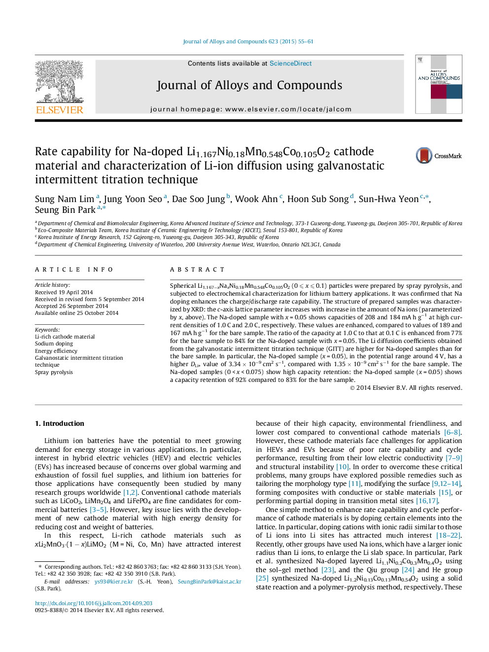 Rate capability for Na-doped Li1.167Ni0.18Mn0.548Co0.105O2 cathode material and characterization of Li-ion diffusion using galvanostatic intermittent titration technique