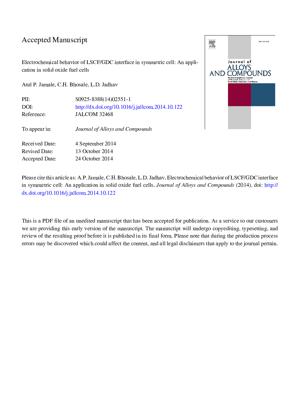 Electrochemical behavior of LSCF/GDC interface in symmetric cell: An application in solid oxide fuel cells