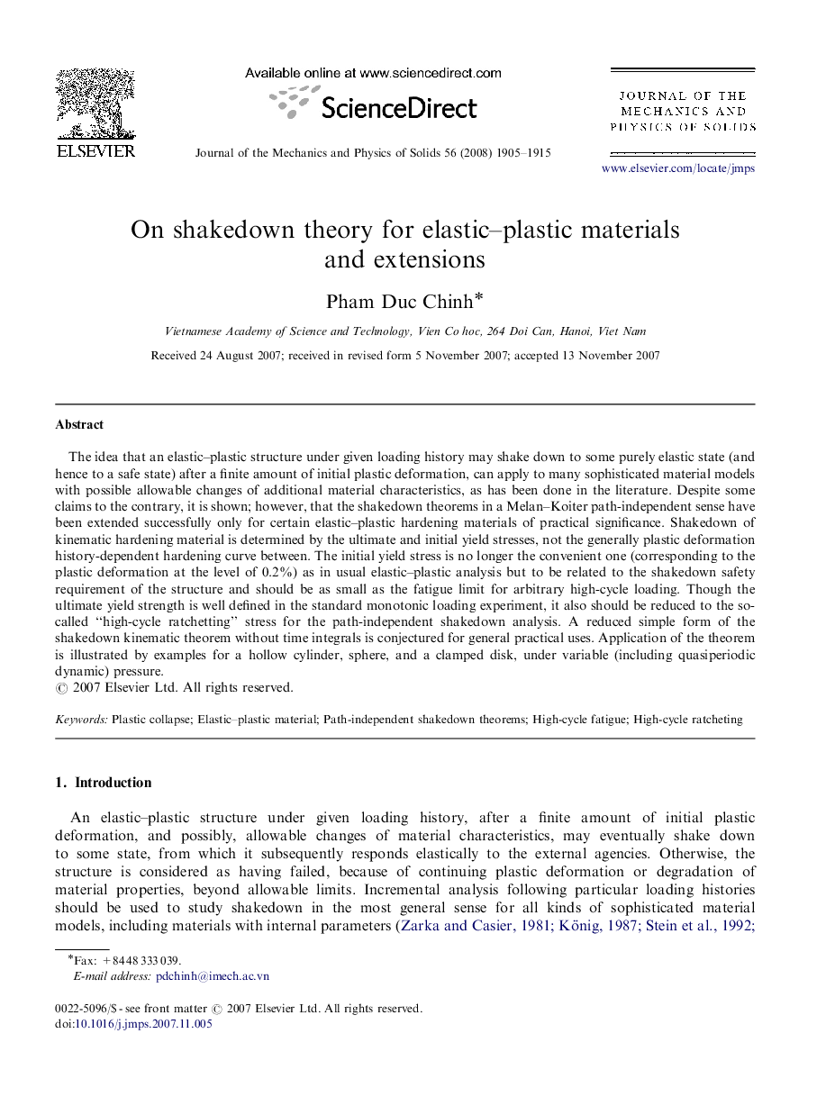 On shakedown theory for elastic–plastic materials and extensions