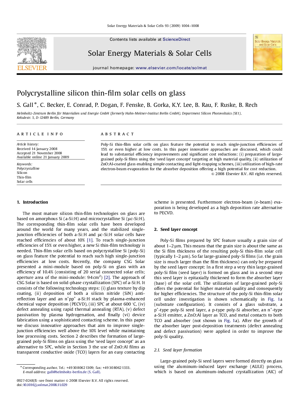 Polycrystalline silicon thin-film solar cells on glass