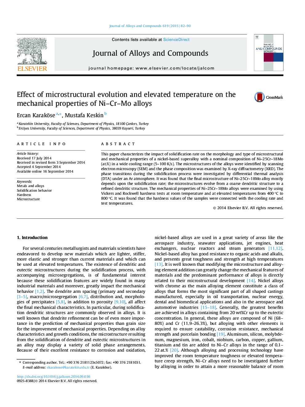 Effect of microstructural evolution and elevated temperature on the mechanical properties of Ni-Cr-Mo alloys