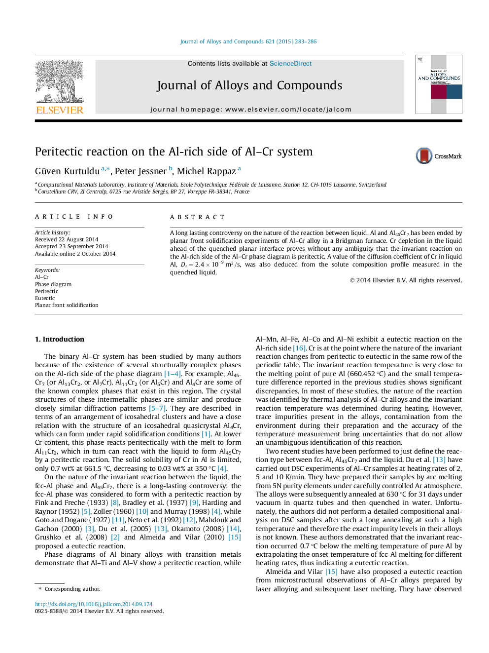 Peritectic reaction on the Al-rich side of Al-Cr system