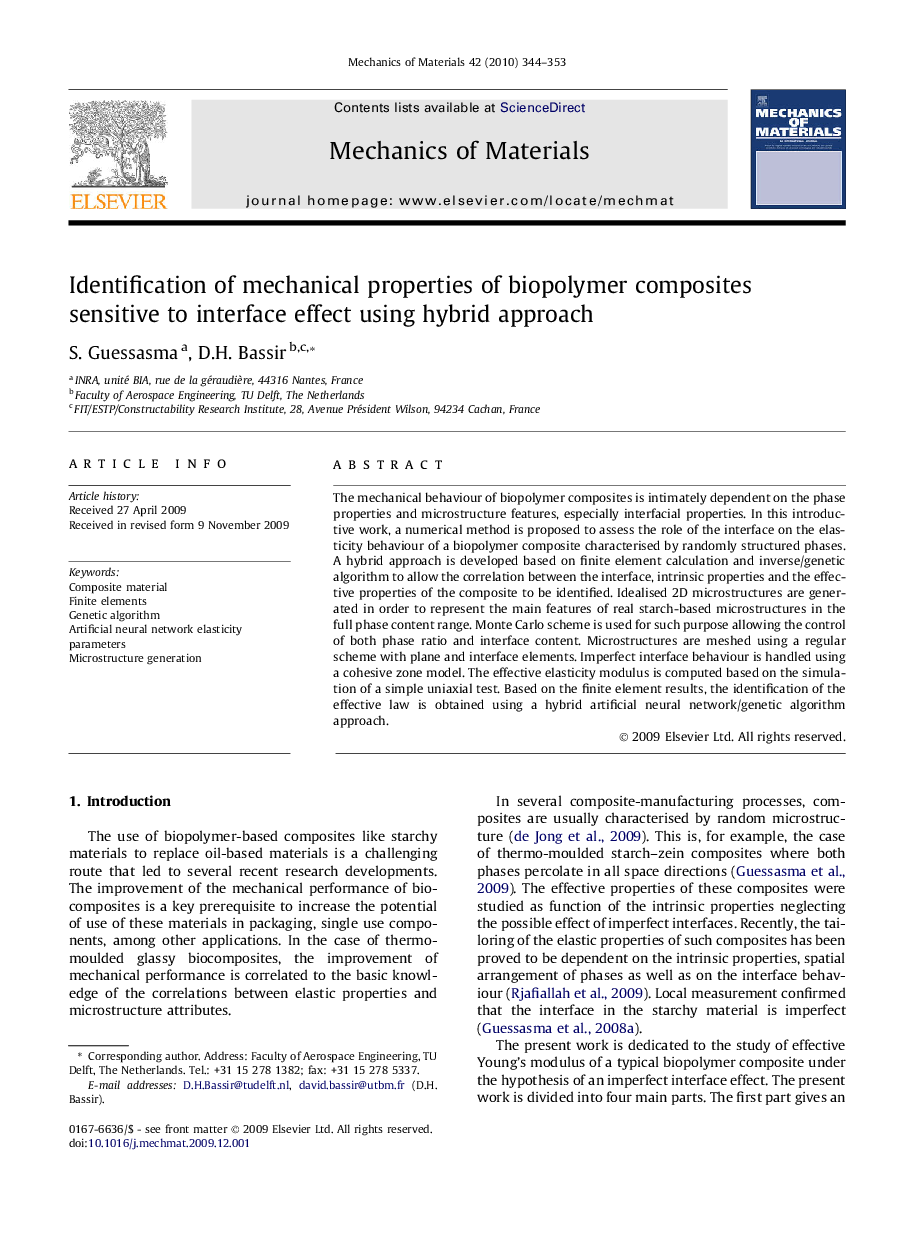 Identification of mechanical properties of biopolymer composites sensitive to interface effect using hybrid approach