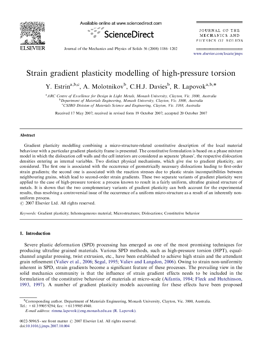 Strain gradient plasticity modelling of high-pressure torsion