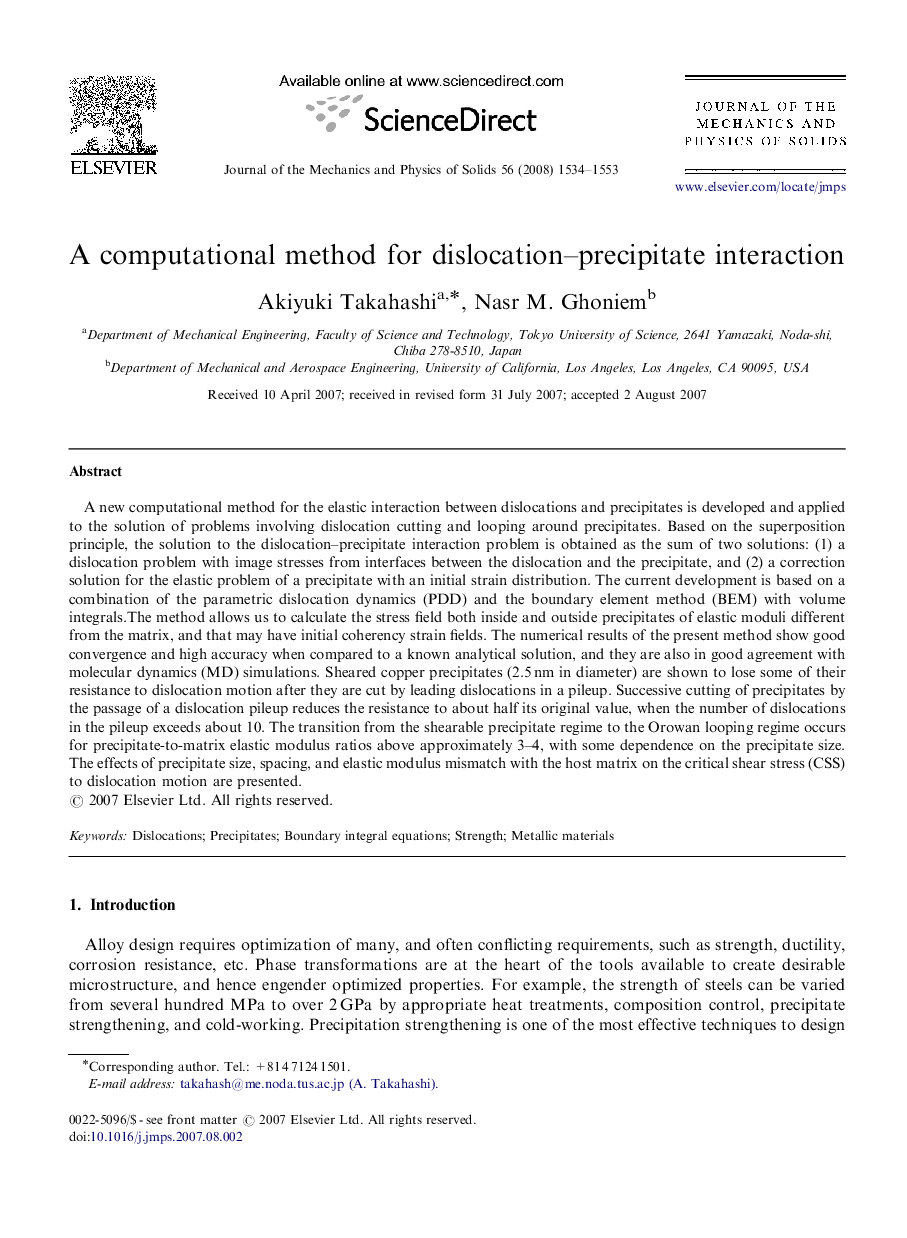 A computational method for dislocation–precipitate interaction