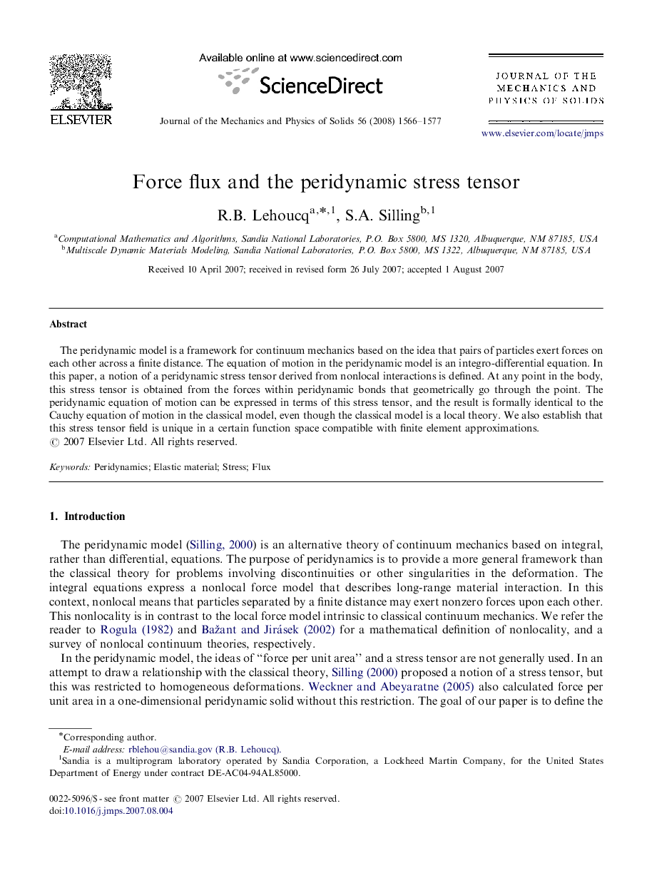 Force flux and the peridynamic stress tensor