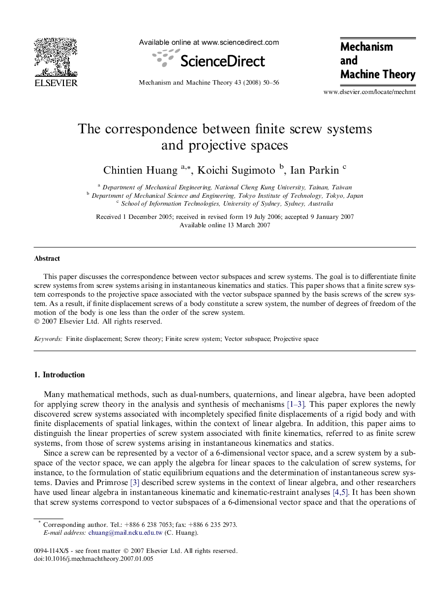 The correspondence between finite screw systems and projective spaces