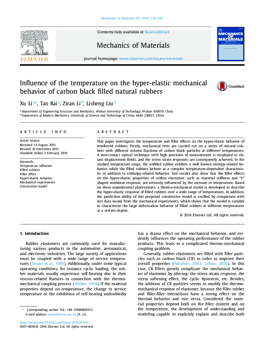 Influence of the temperature on the hyper-elastic mechanical behavior of carbon black filled natural rubbers