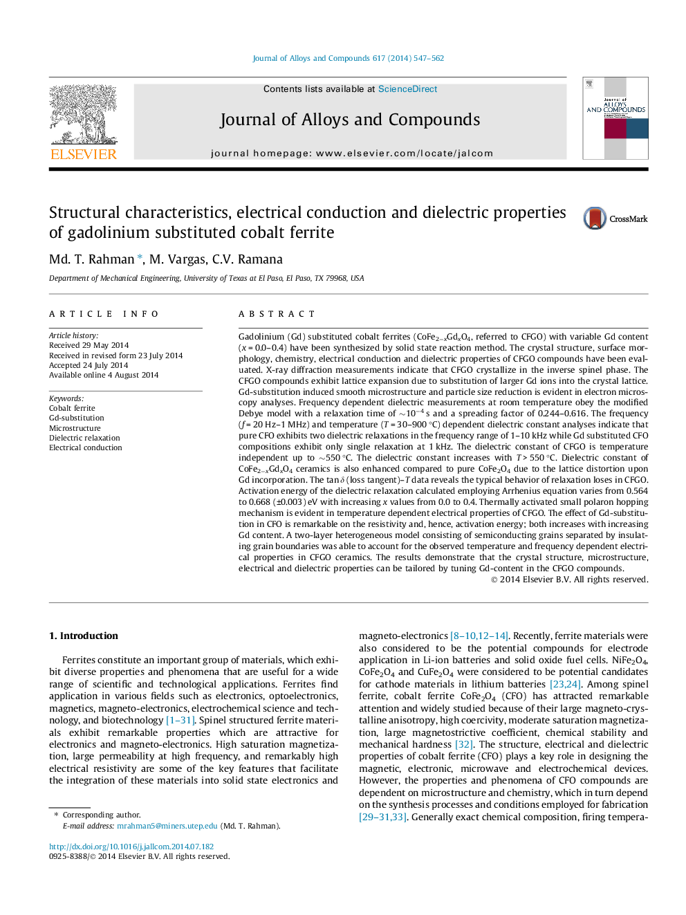 Structural characteristics, electrical conduction and dielectric properties of gadolinium substituted cobalt ferrite