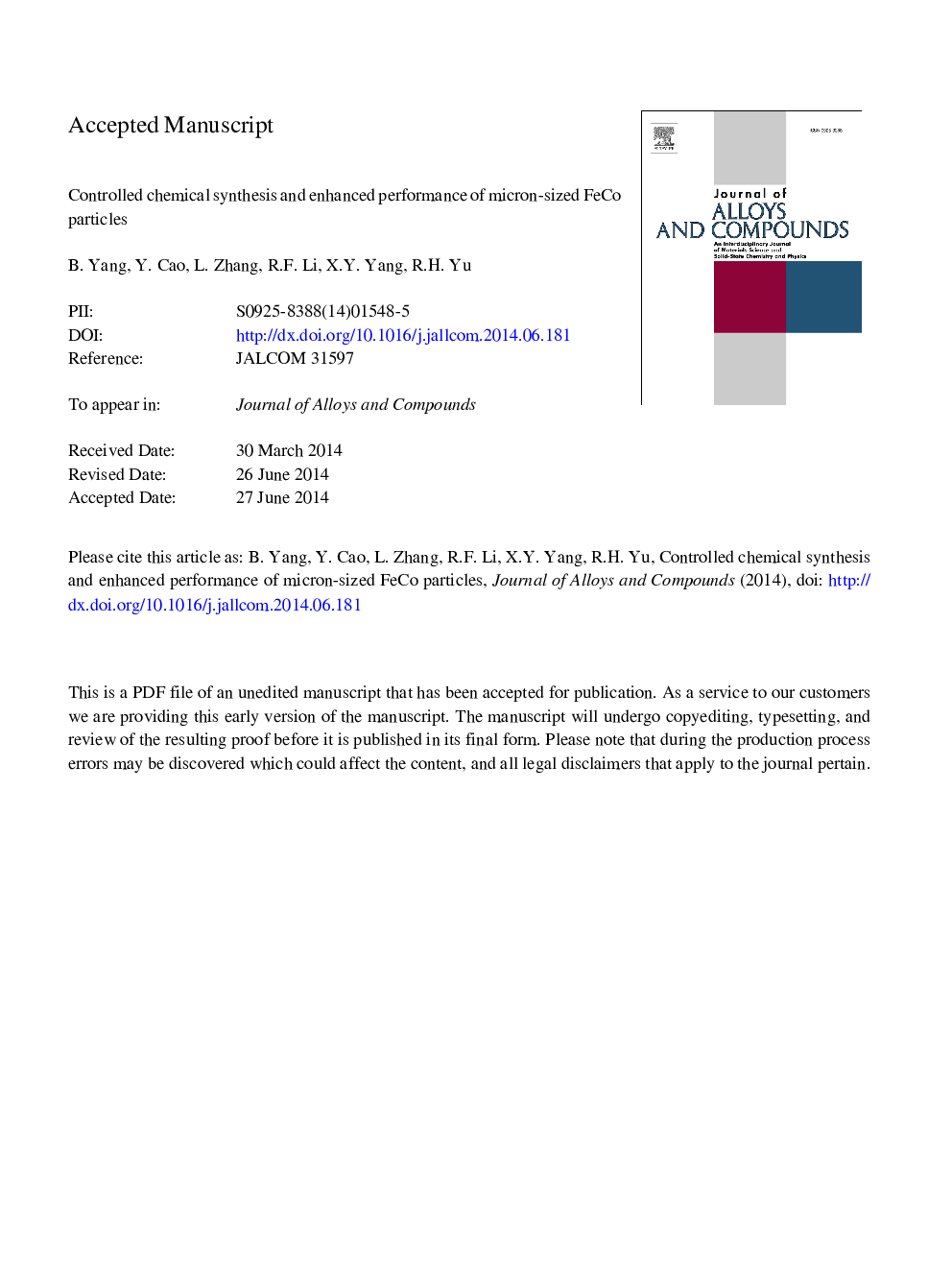 Controlled chemical synthesis and enhanced performance of micron-sized FeCo particles