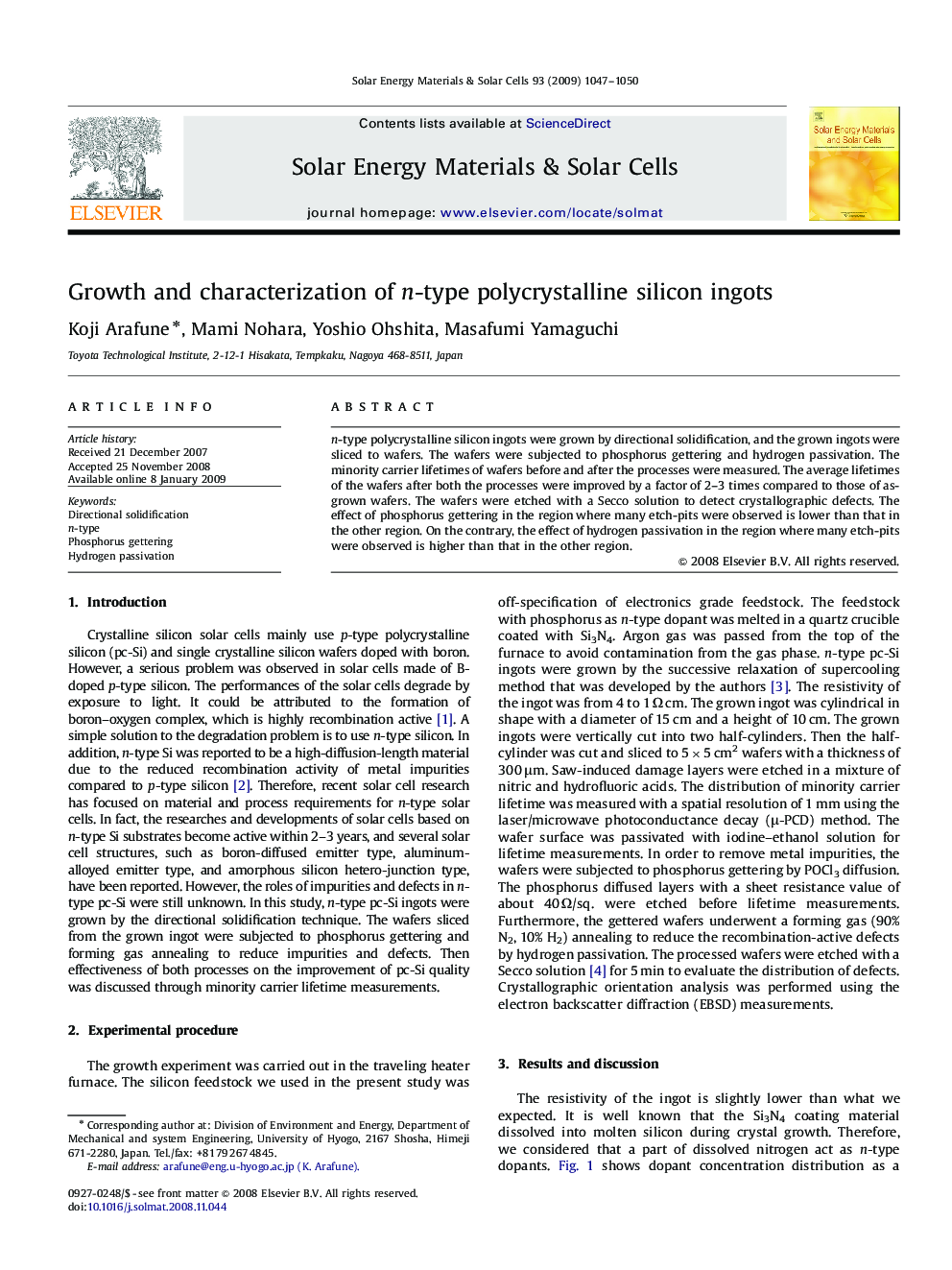 Growth and characterization of n-type polycrystalline silicon ingots