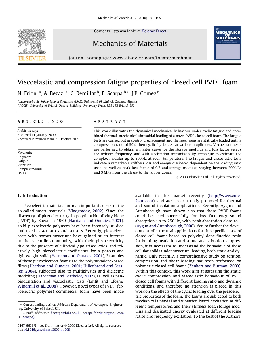 Viscoelastic and compression fatigue properties of closed cell PVDF foam