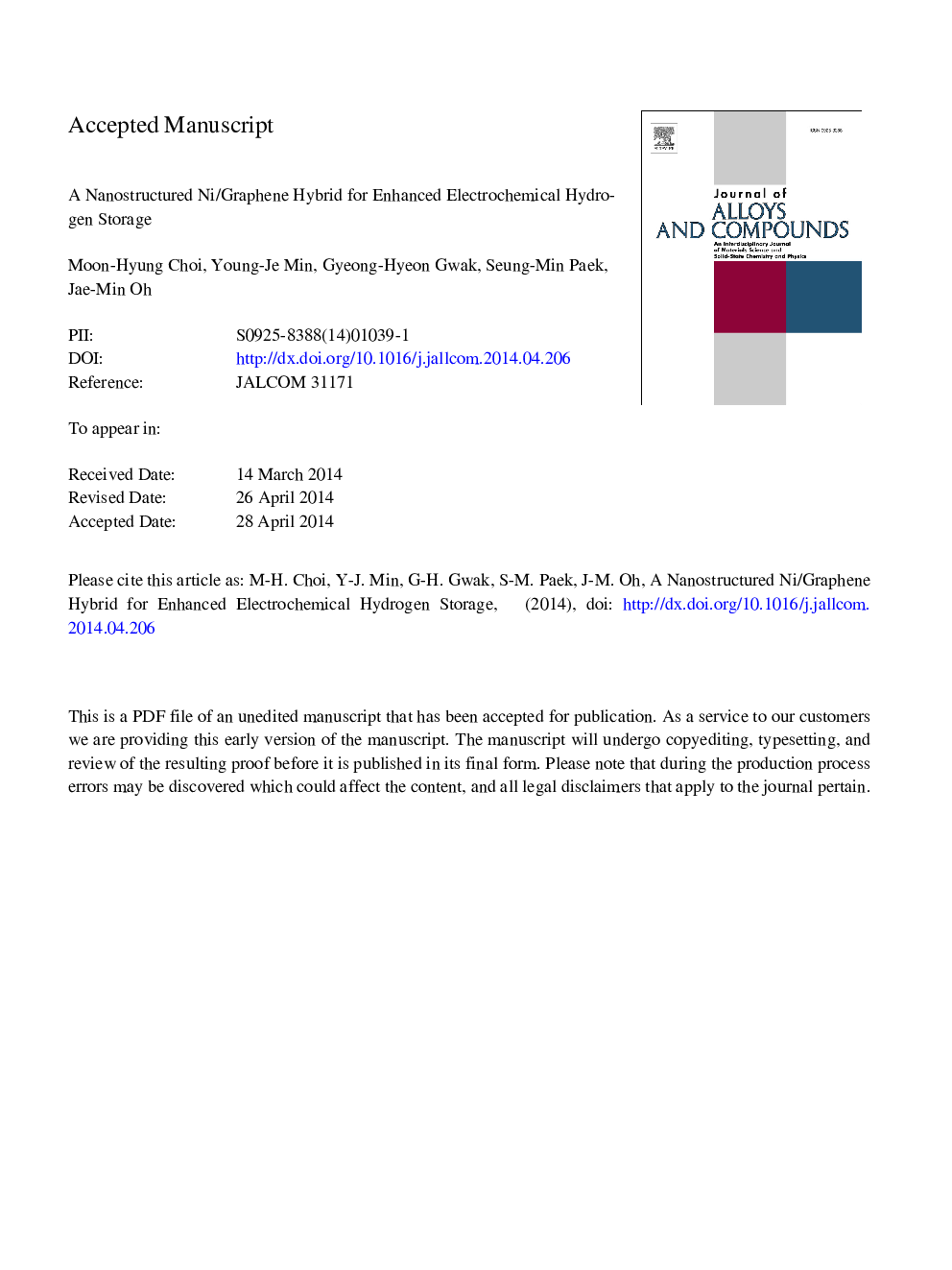 A nanostructured Ni/graphene hybrid for enhanced electrochemical hydrogen storage