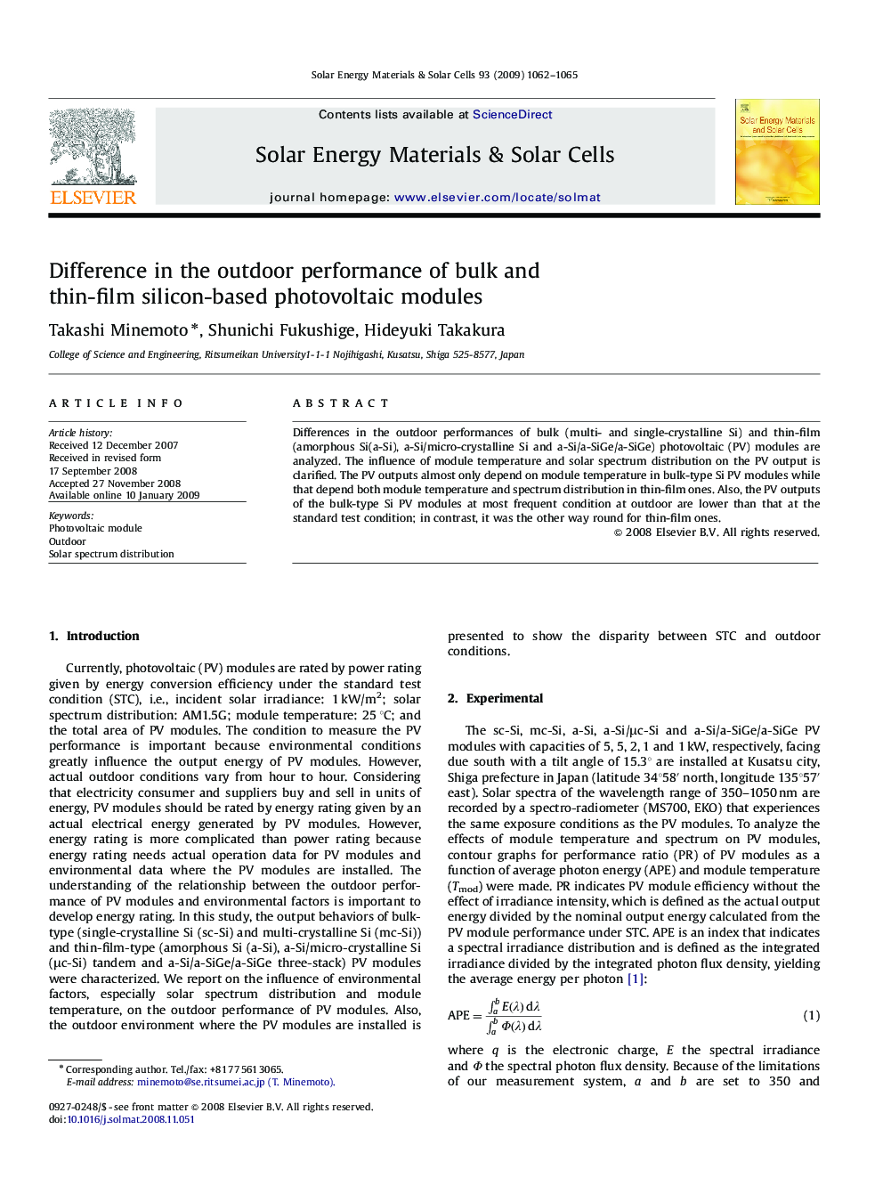 Difference in the outdoor performance of bulk and thin-film silicon-based photovoltaic modules